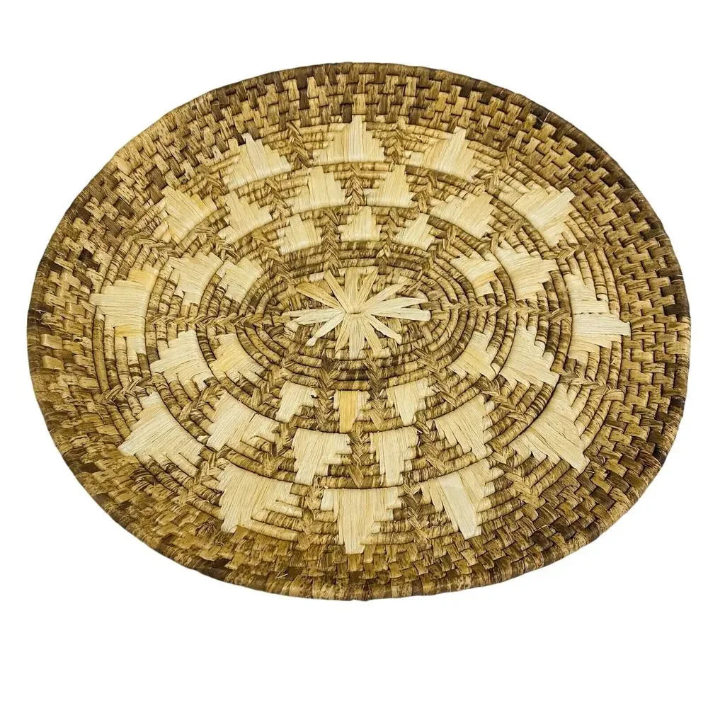 Woven Straw Flat Basket Oval Tray Boho Organic Wall Hang Decor Collage Natural